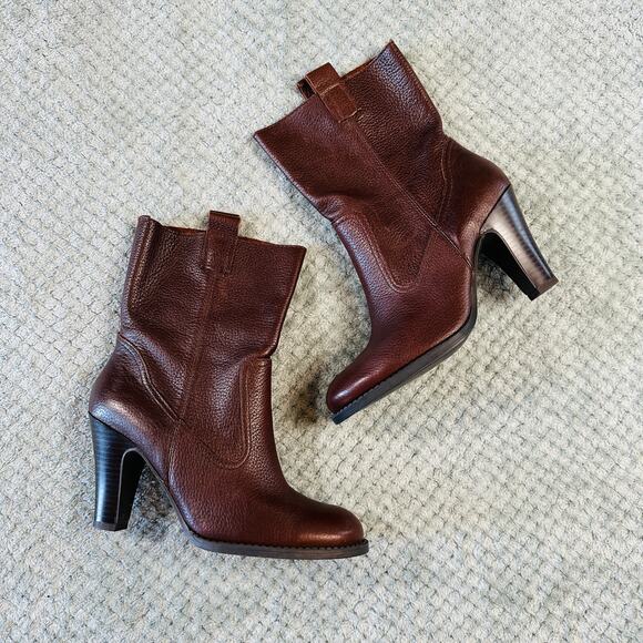 vintage chocolate brown slouchy leather heeled ankle boots nine west 8 western - Picture 1 of 5